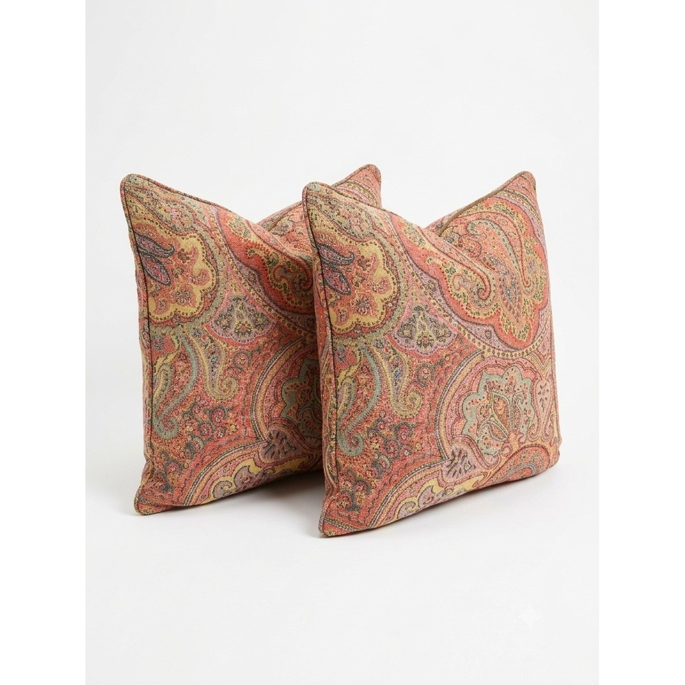 Pottery Barn Kismet Paisley Wool Blend Velvet Back Pillow Shams Pair 18x18